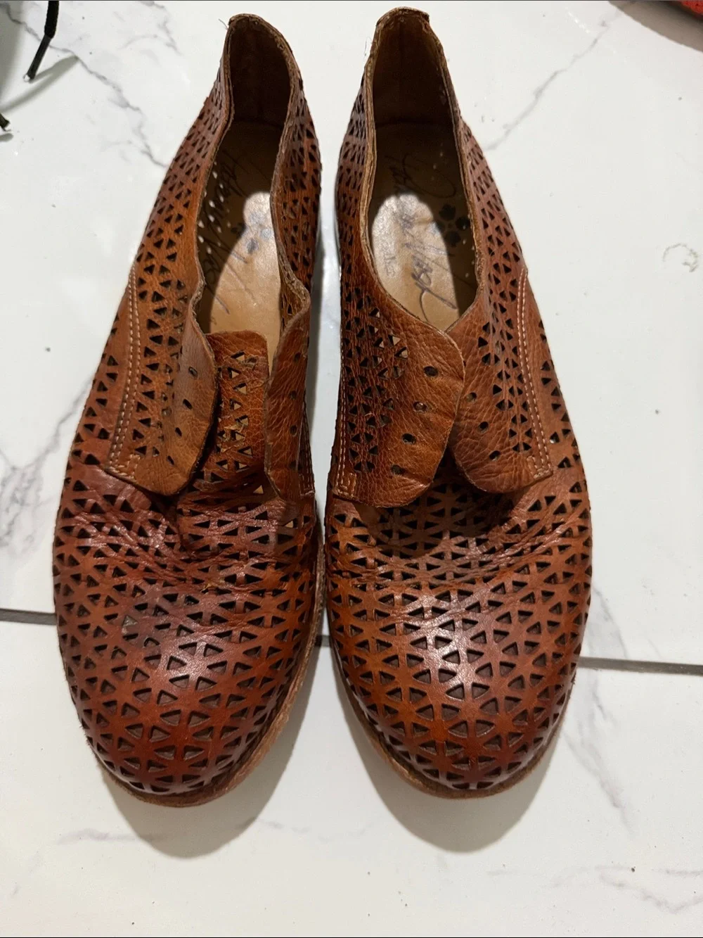 Patricia Nash Brown Perforated Leather Slip-Ons